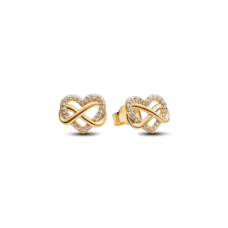 Aretes de Botón Corazón Infinito Brillante