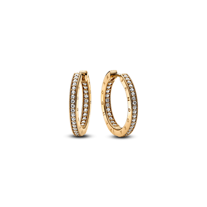 Pendientes de Aro Logo y Pavé Pandora Signature Recubrimiento en Oro de 14k